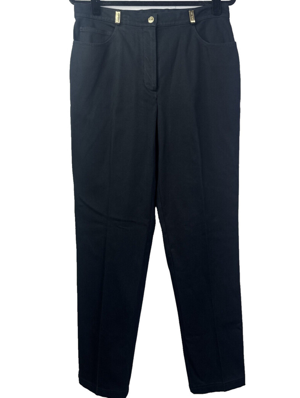 St John Sport Marie Gray Straight LegPants 5 Pocket Stretch Womens 12 Black VTG